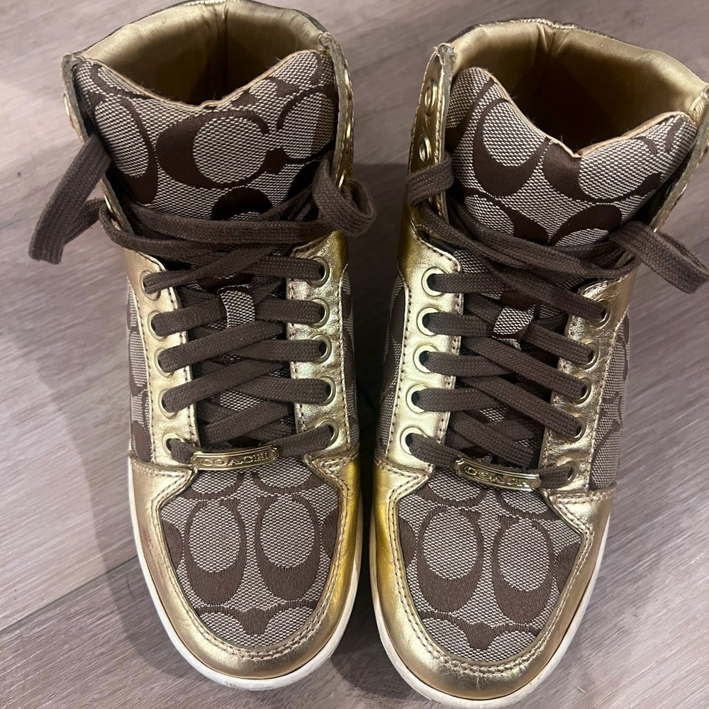 Coach Norra Gold Khaki Hightop Tennis Shoes